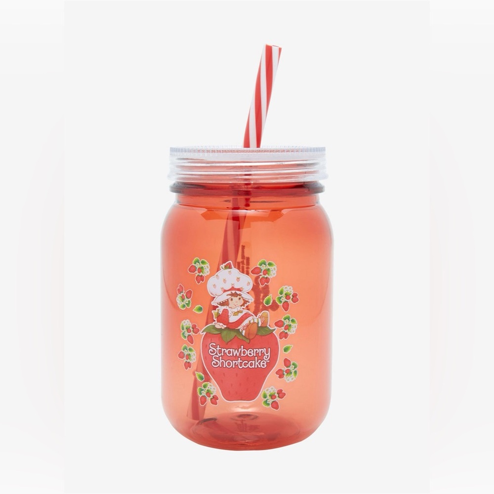 Strawberry Shortcake Red Acrylic Jam Jar Tumbler Cup with Straw
